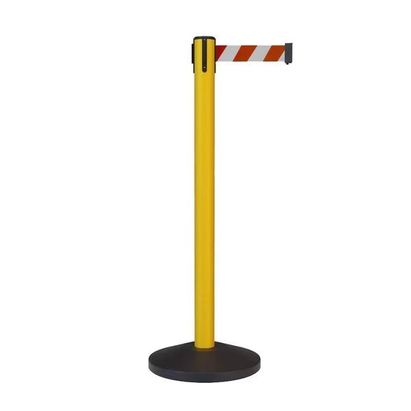 Stanchion Belt Barrier Yellow Post 9ft. Red/White Belt, Montour Line, Mfr#: MS630-YW-RWD-90